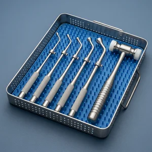 Set de Osteotomos Sinusales Angulados de 6 Piezas con Puntas Cóncavas y Mazo Mead