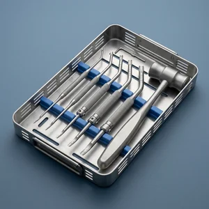 6 Pcs Sinus Lift Osteotomes & Lucae Mallet Set Angled with L-Key Adj Stops Concave (090212254)