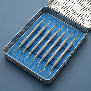 7 Pcs Gracey Curettes Set Double Ended Titanium Coated Gold Tips (090212270)