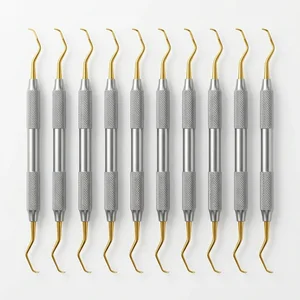 Curetas Gracey 13/14 Recubiertas de Oro Doble Extremo Mango Hueco Pack Clínico de 10 Piezas