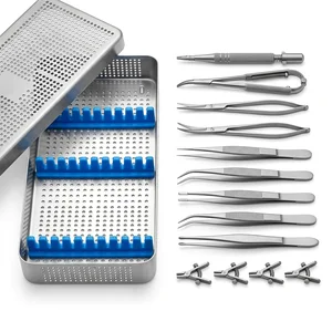 Microvascular Surgery Instrument Set 13-Piece with Micro Needle Holder," Scissors," Forceps & Cla