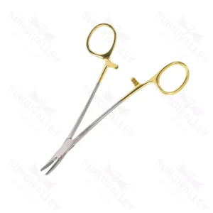 Portaagujas Converse de 4 3/4" curvo, mordazas dentadas de carburo de tungsteno y mango de anillos dorados – surgivalley (156210007)