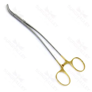 Portaagujas Stratte de 9" con doble curvatura, delicado, curvado inverso, mordazas dentadas de carburo de tungsteno y mango de anillos dorados – surgivalley (003210040)