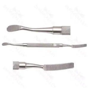 Howard bone file 7 double-ended," "#12A 5.3mm wide," plain and cross serrations round handle 18.0 cm ( 18.0 cm (7.0)