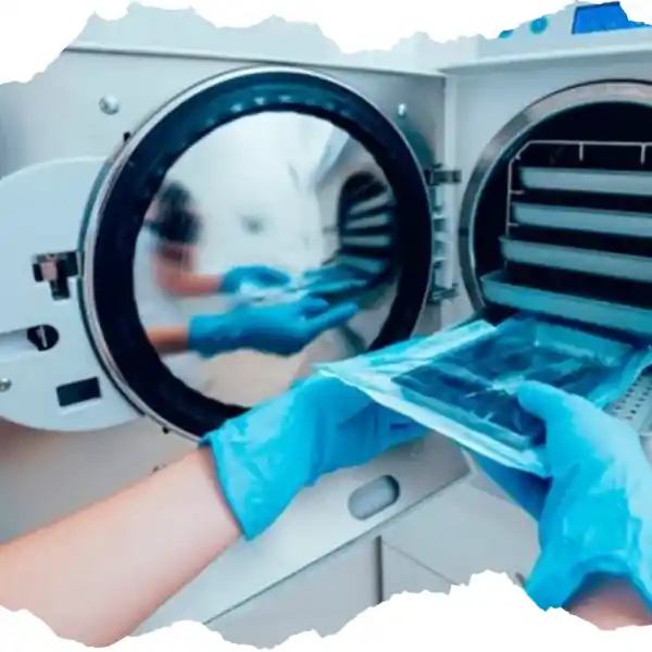 Ethical manufacturing process showing sterilization of surgical instruments